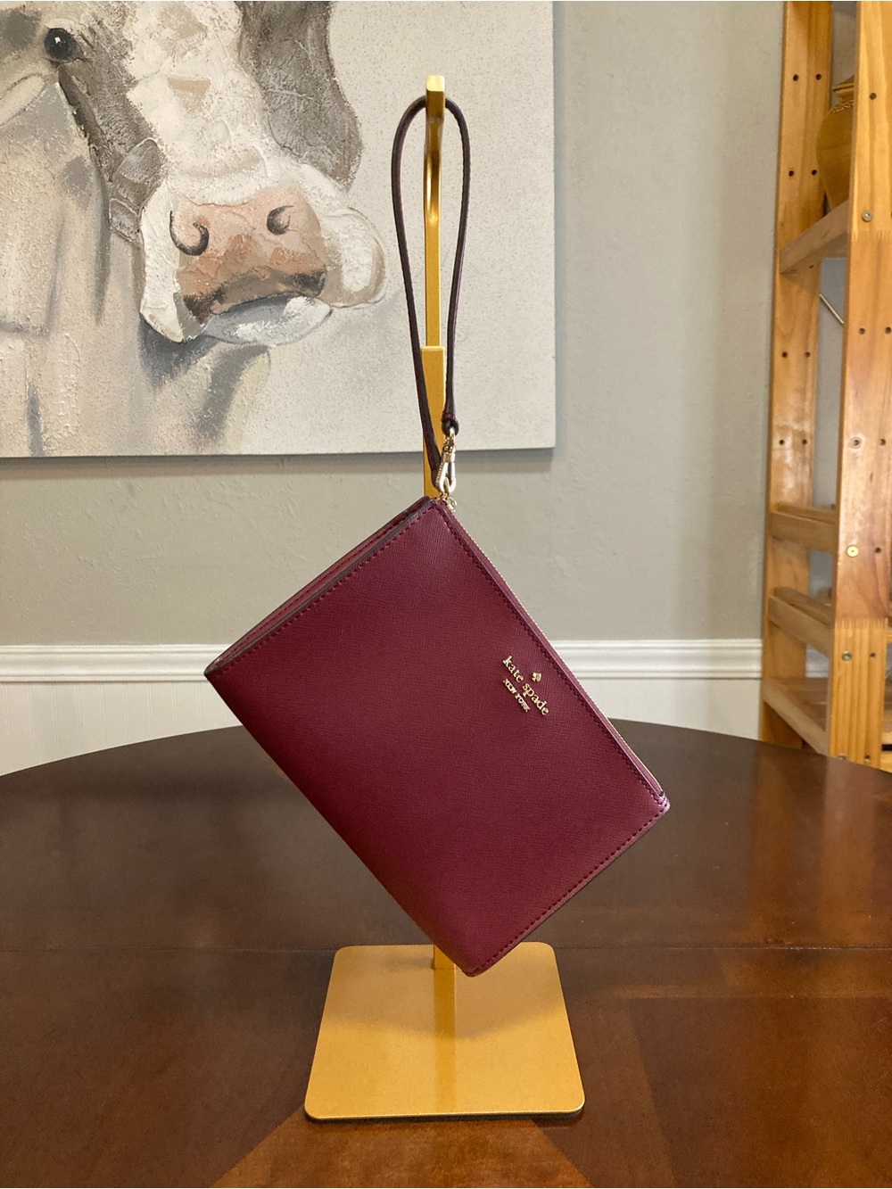 Kate Spade New York Staci Top-Zip Medium Wristlet Pouch Burgundy/Wine Red EUC - Picture 2 of 16